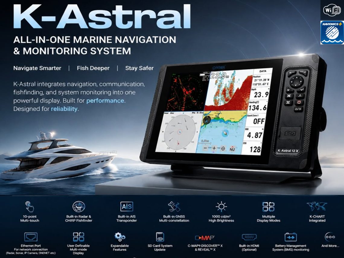 ONWA K-ASTRAL 12 Series - 12" radar-ready Touchscreen Kaartplotters