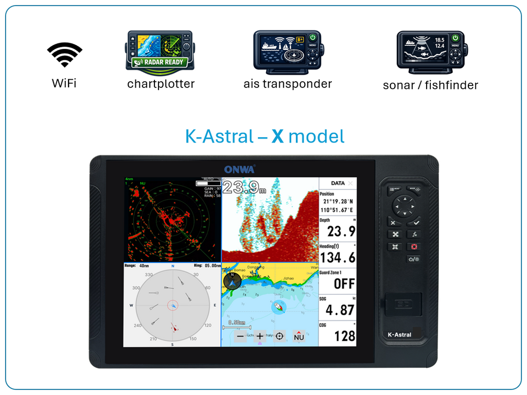 ONWA K-ASTRAL 12 Series - 12" radar-ready Touchscreen Kaartplotters