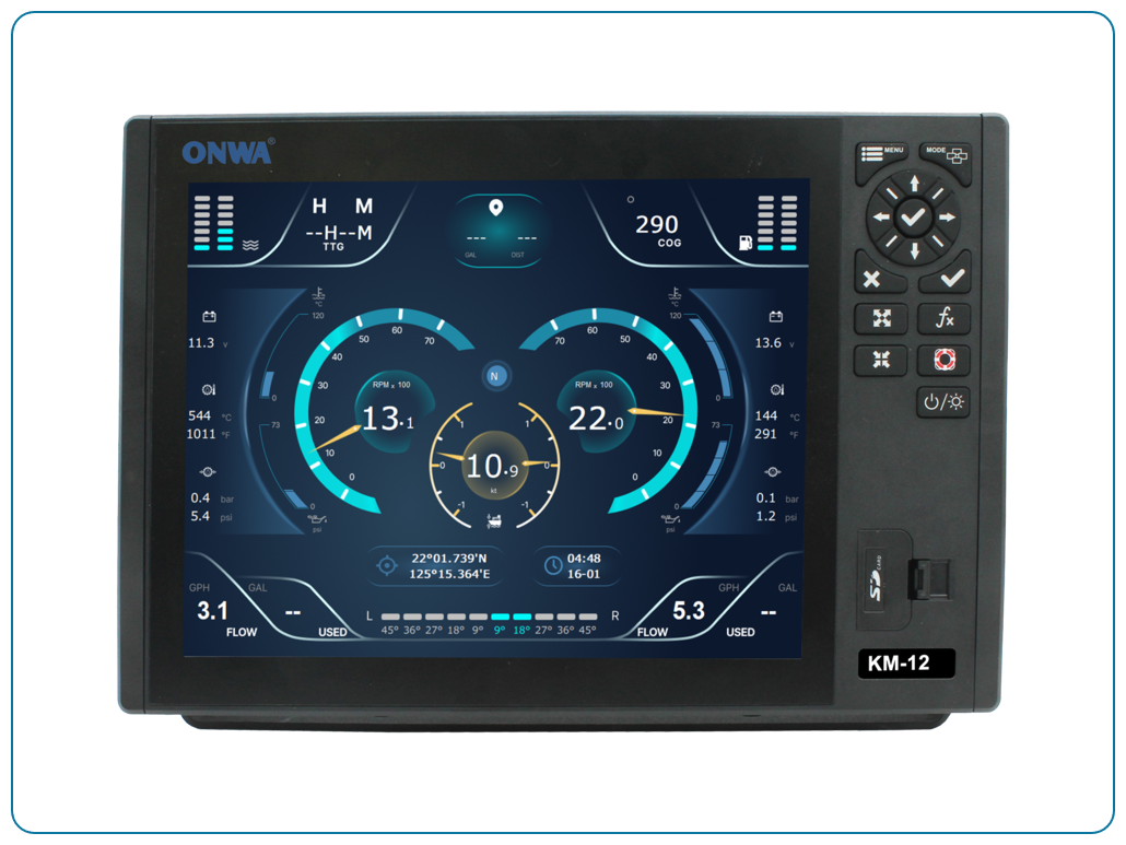 KM-12A - 12" Kaartplotter met radarfunctie en AIS transponder