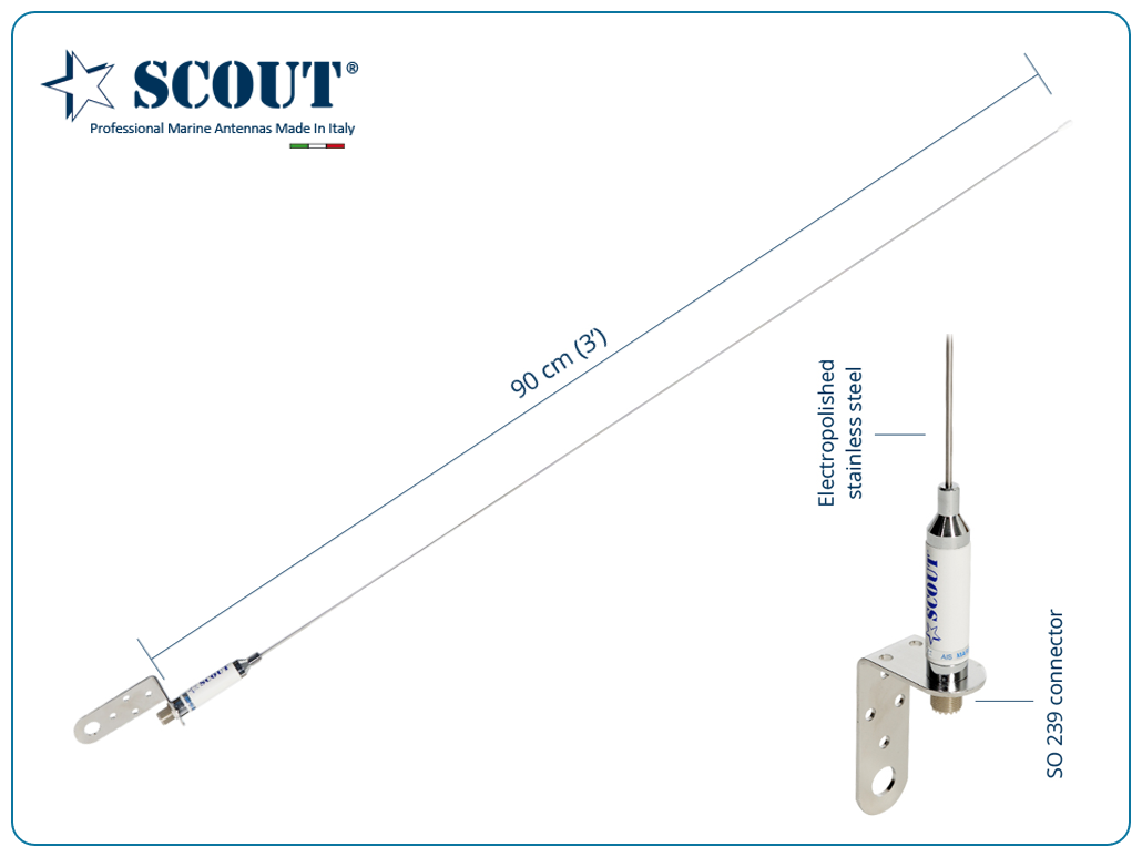 SCOUT KM-30A - AIS antenne voor zeiljachten - RVS uitvoering 0,9m