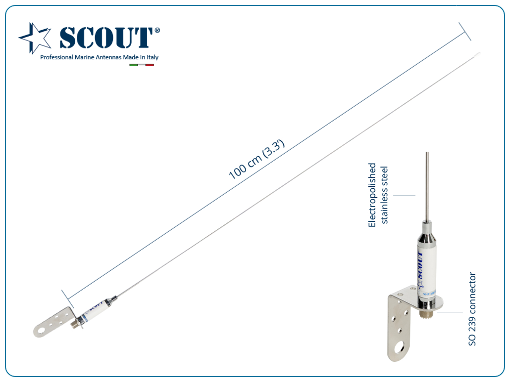 SCOUT KM-3A - VHF antenne voor zeiljachten - RVS uitvoering 1,0m