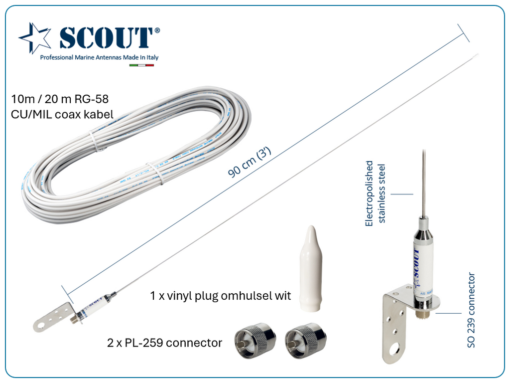 SCOUT KM-30A - AIS Antenne für Segelyachten - Edelstahlausführung 0,9m