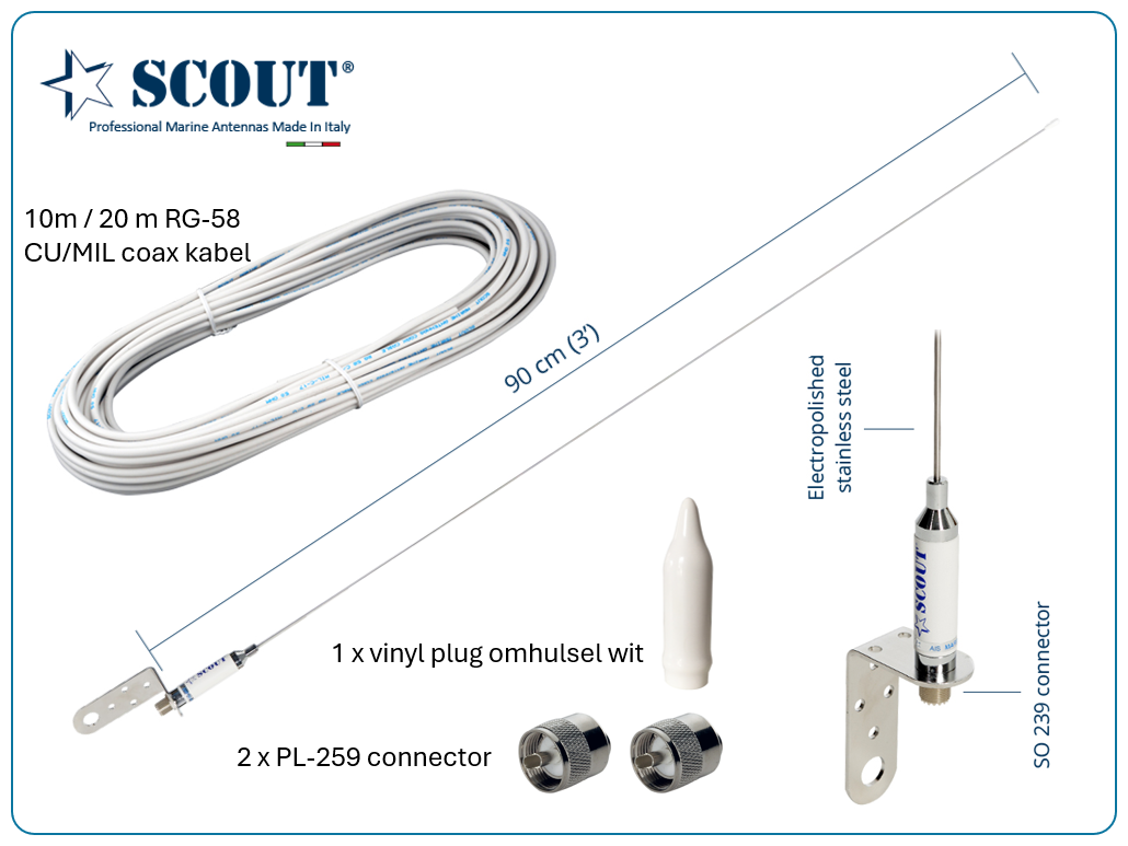 SCOUT KM-30A - AIS antenne voor zeiljachten - RVS uitvoering 0,9m