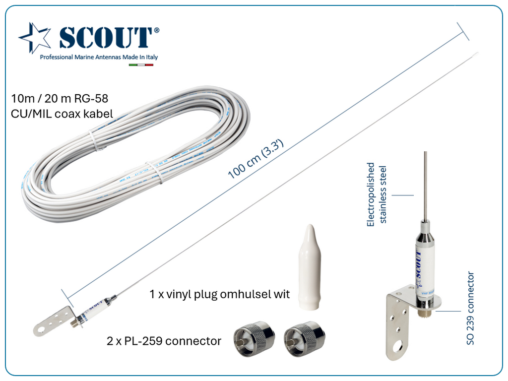 SCOUT KM-3A - VHF-Antenne für Segelyachten - Edelstahlausführung 1,0 m