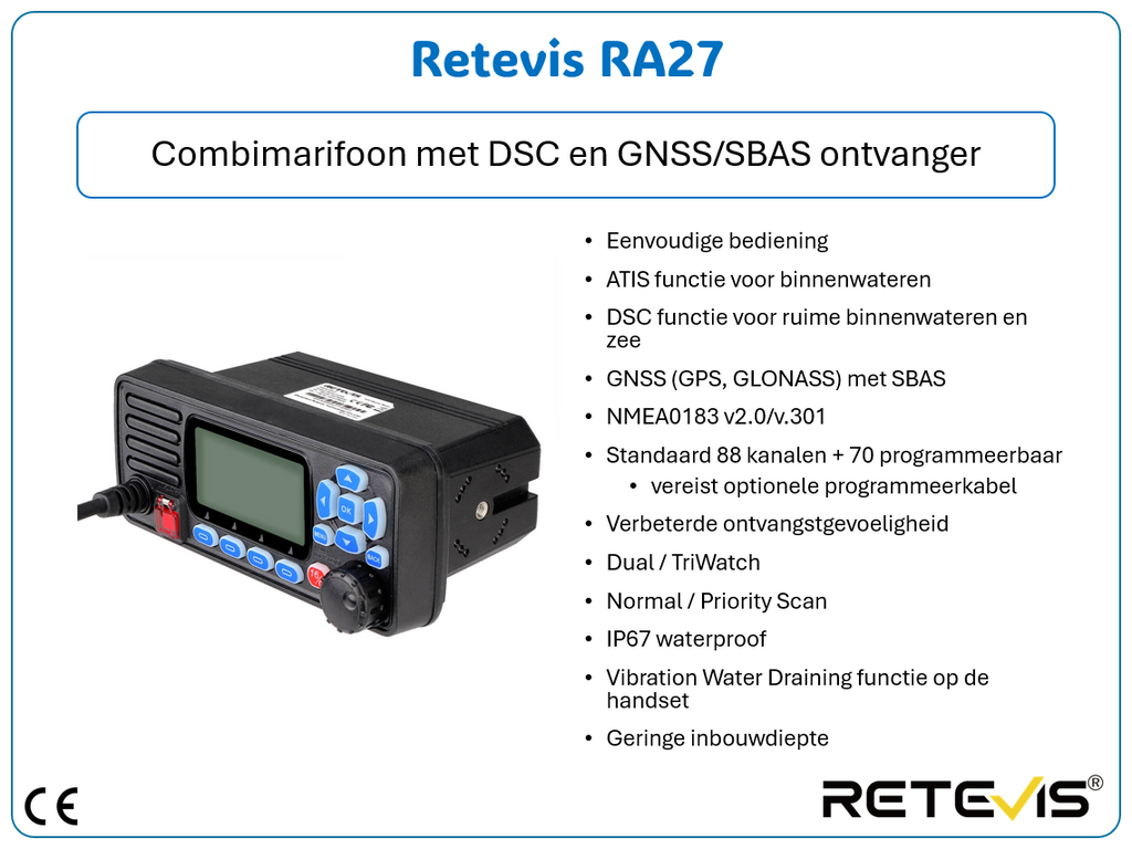 Retevis RA27 Inbouwmarifoon met DSC en GPS