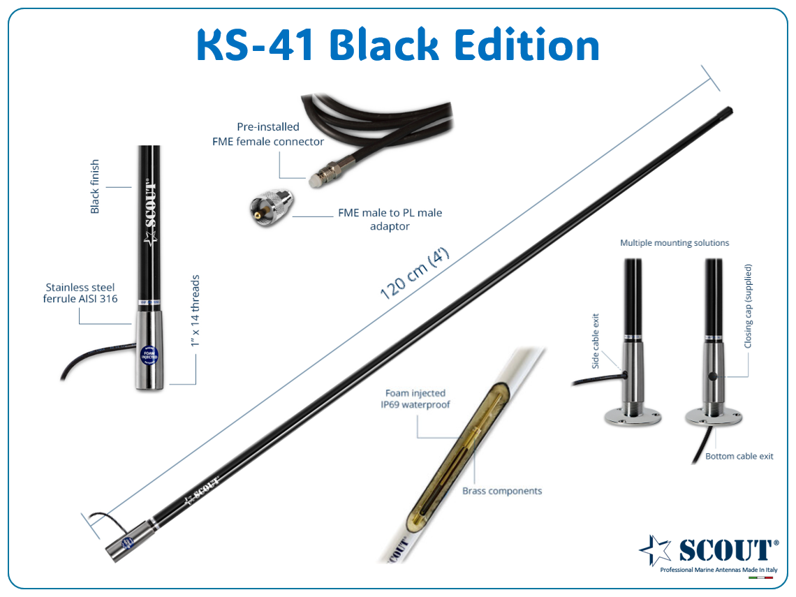 SCOUT KS-41 Schwarze UKW-/AIS-Antenne (Fiberglas)
